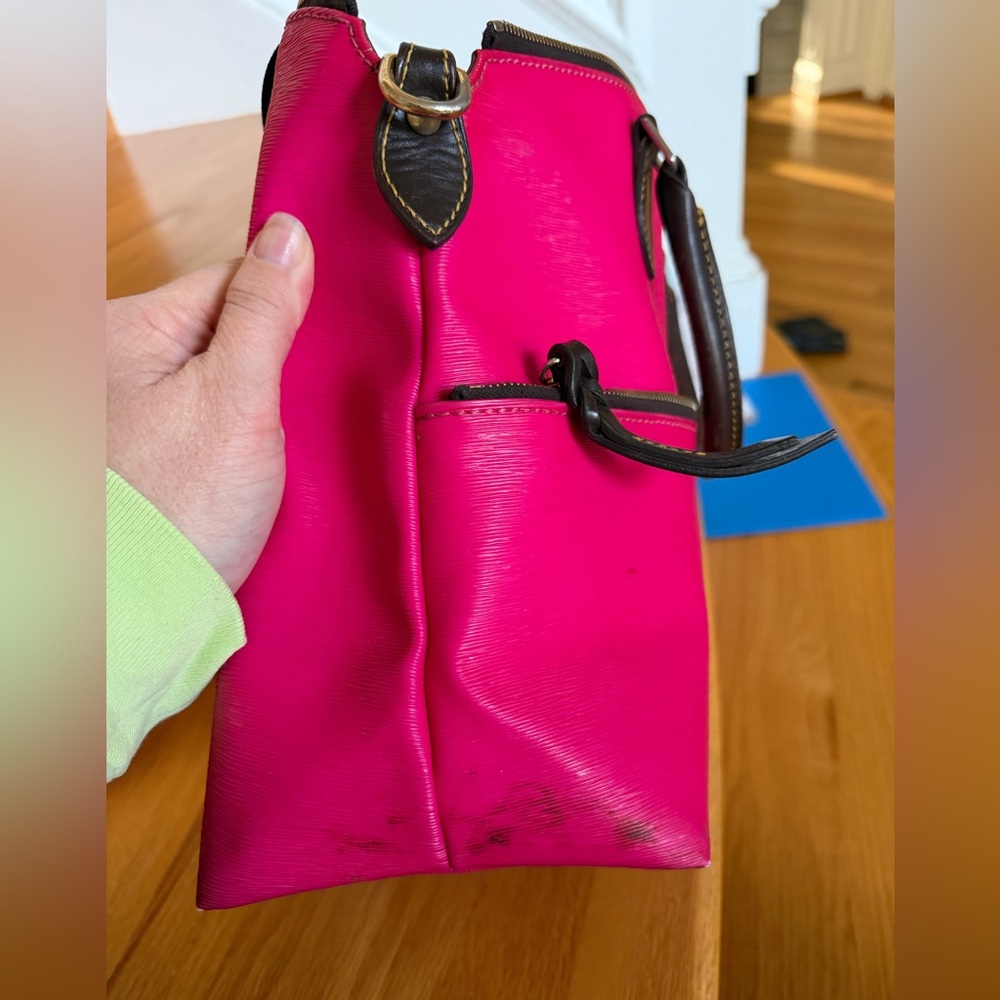 Dooney & Bourke Bright Pink Tote with Brown Leather Trim - Picture 5 of 16
